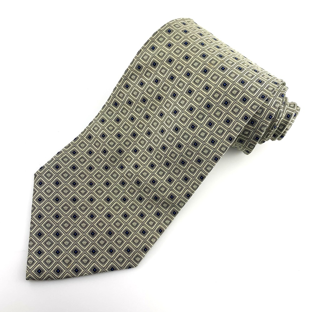 Valerio Garati Mens Tie Gold w Black Geometric Pattern 100% Silk Necktie‎